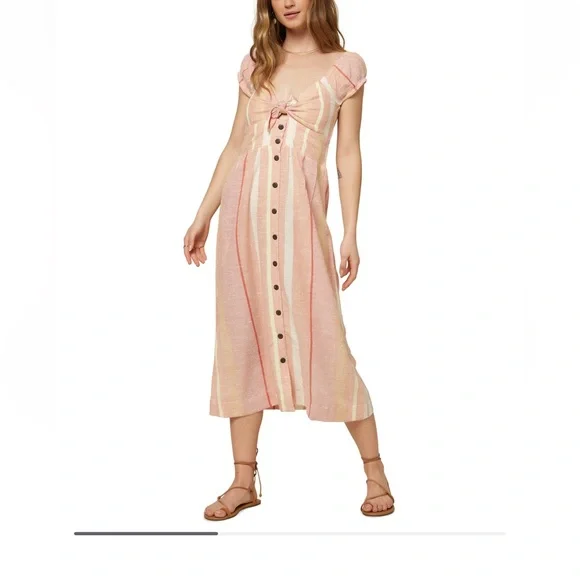 O'Neill Women’s/ Juniors Elijah Tie-Front Textured Striped Midi Dress - Picture 9 of 10